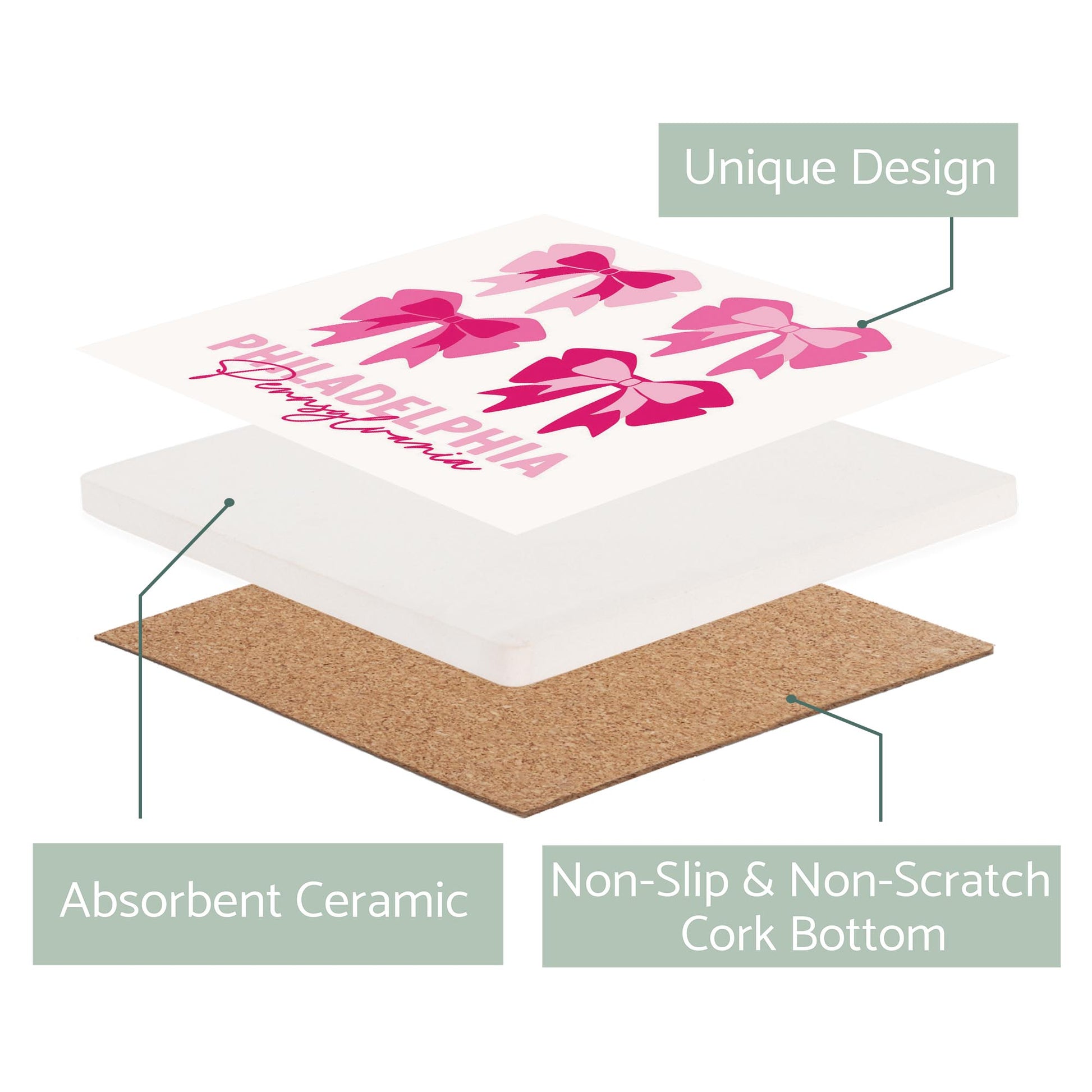 Ceramic Square Coaster-Love+Local Bonita Bows -2