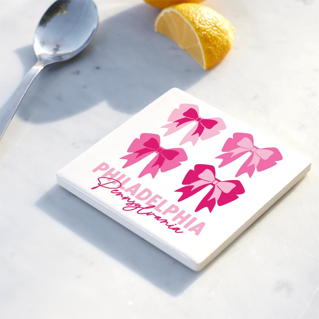 Ceramic Square Coaster-Love+Local Bonita Bows -3