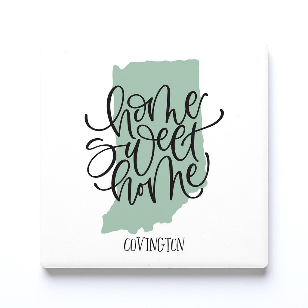 Ceramic Square Coaster-Home Sweet Home Covington Indiana -0