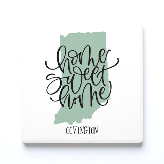 Ceramic Square Coaster-Home Sweet Home Covington Indiana -0
