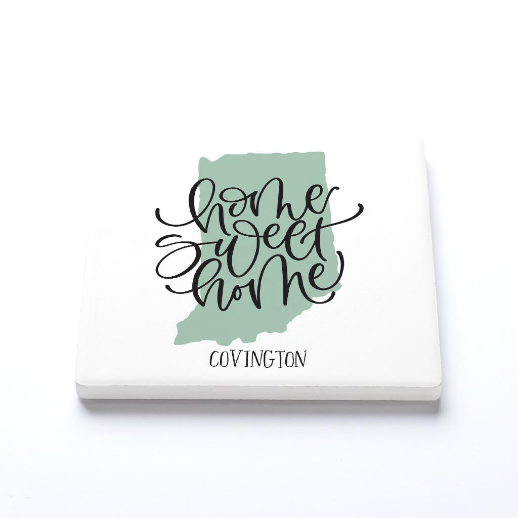 Ceramic Square Coaster-Home Sweet Home Covington Indiana -1