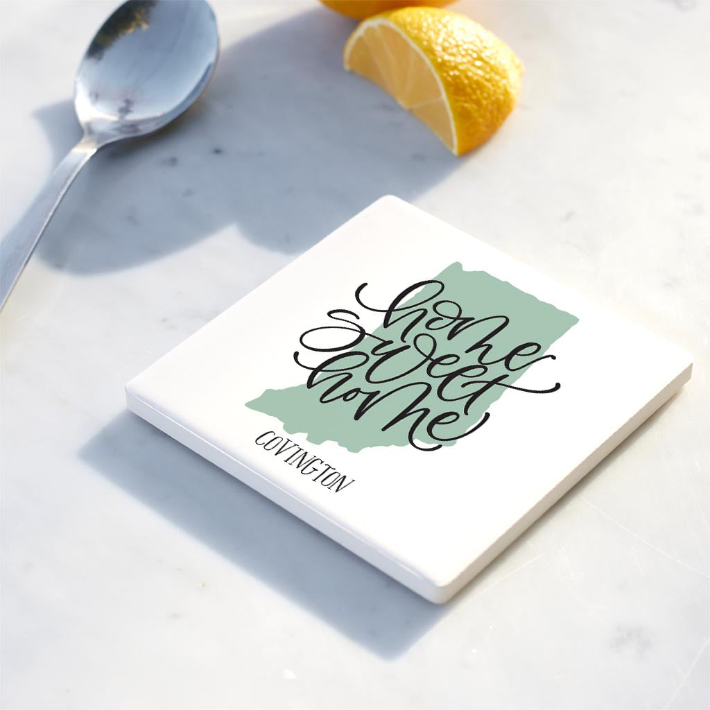 Ceramic Square Coaster-Home Sweet Home Covington Indiana -3