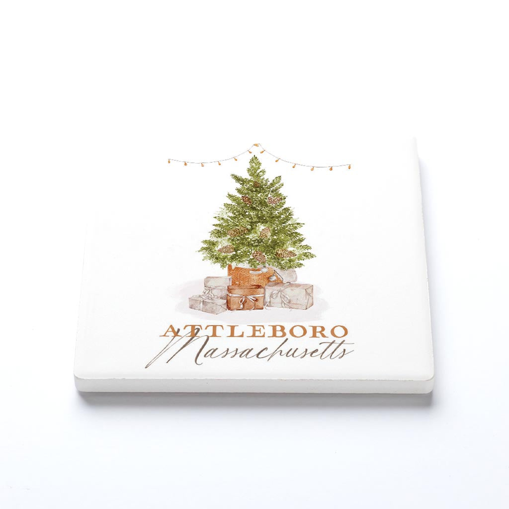 Ceramic Square Coaster-Cottage Tree Attleboro Massachusetts -1