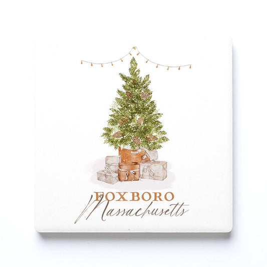 Ceramic Square Coaster-Cottage Tree Foxboro Massachusetts -0