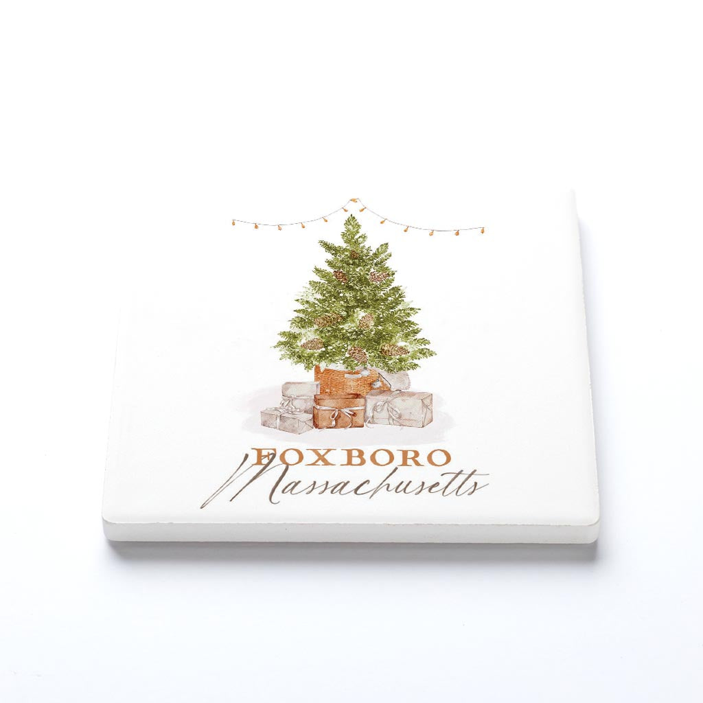 Ceramic Square Coaster-Cottage Tree Foxboro Massachusetts -1