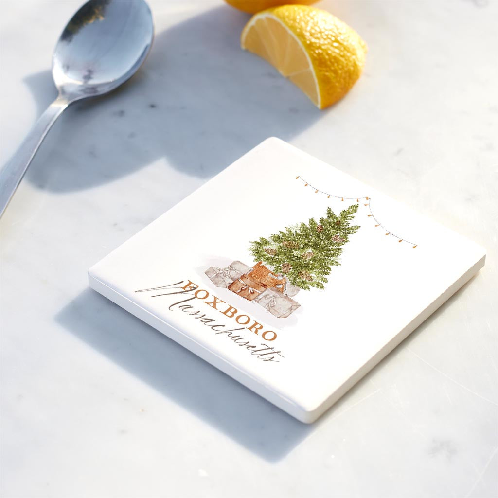 Ceramic Square Coaster-Cottage Tree Foxboro Massachusetts -3