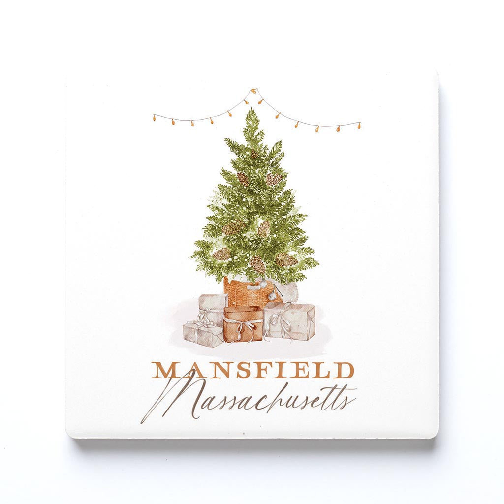 Ceramic Square Coaster-Cottage Tree Mansfield Massachusetts -0