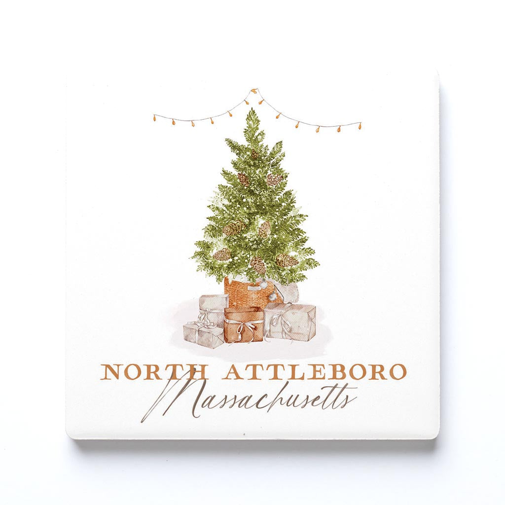 Ceramic Square Coaster-Cottage Tree North Attleboro Massachusetts -0