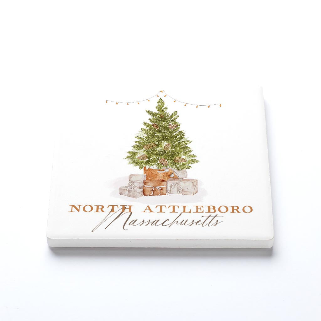 Ceramic Square Coaster-Cottage Tree North Attleboro Massachusetts -1