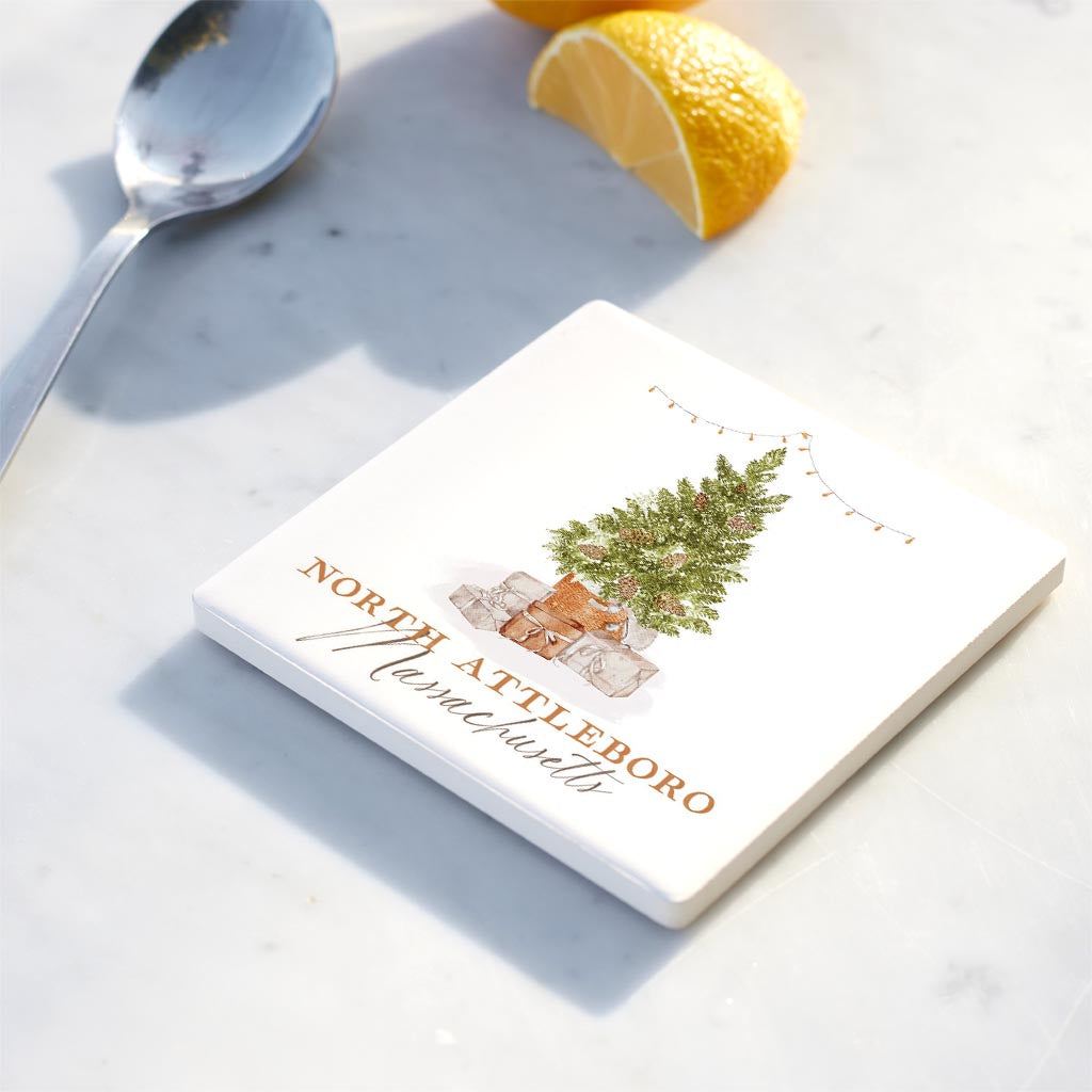 Ceramic Square Coaster-Cottage Tree North Attleboro Massachusetts -3