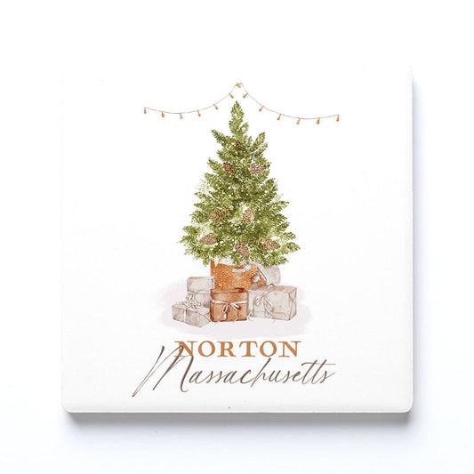 Ceramic Square Coaster-Cottage Tree Norton Massachusetts -0
