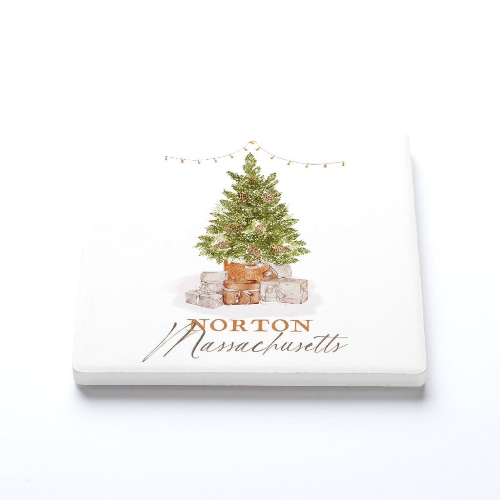 Ceramic Square Coaster-Cottage Tree Norton Massachusetts -1