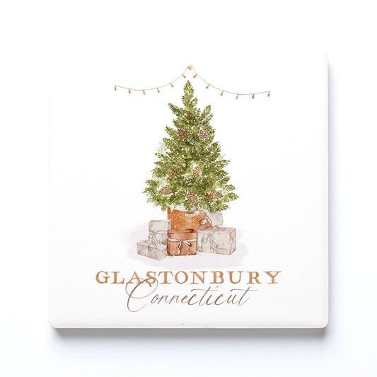 Ceramic Square Coaster-Cottage Tree Glastonbury Connecticut -0