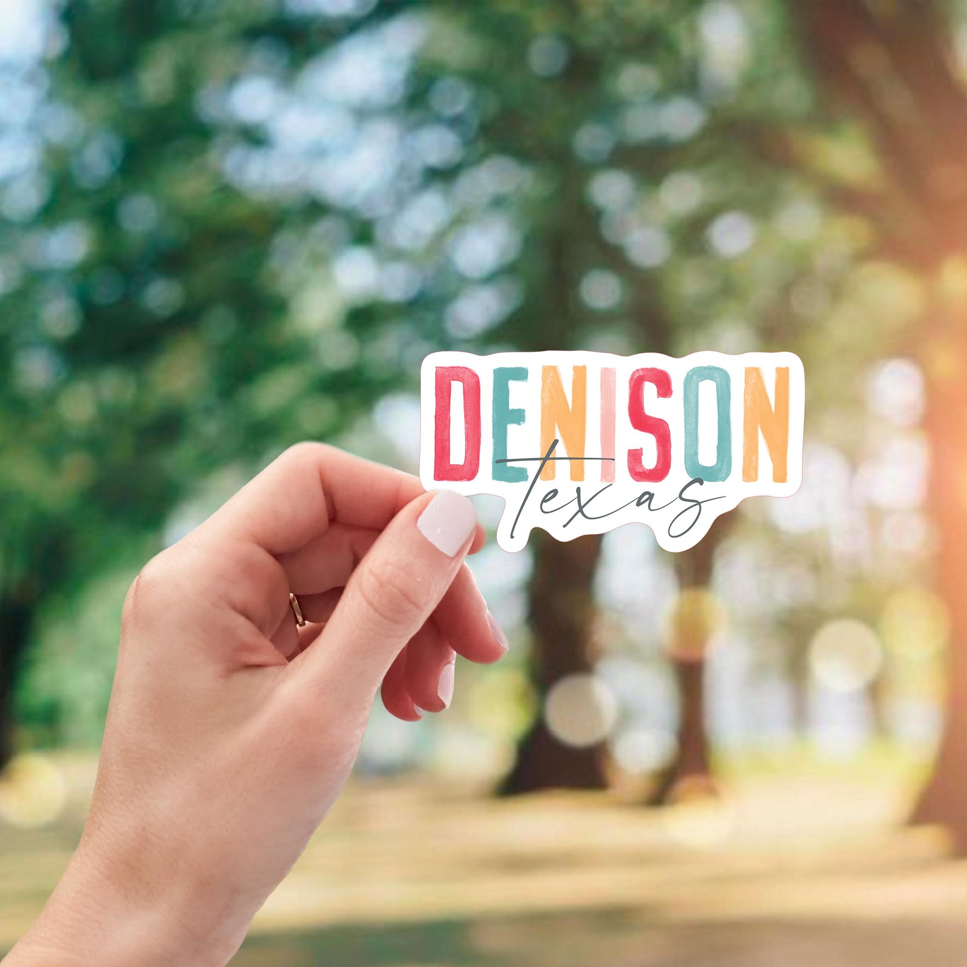Vinyl Sticker-Watercolor City Denison Texas -2