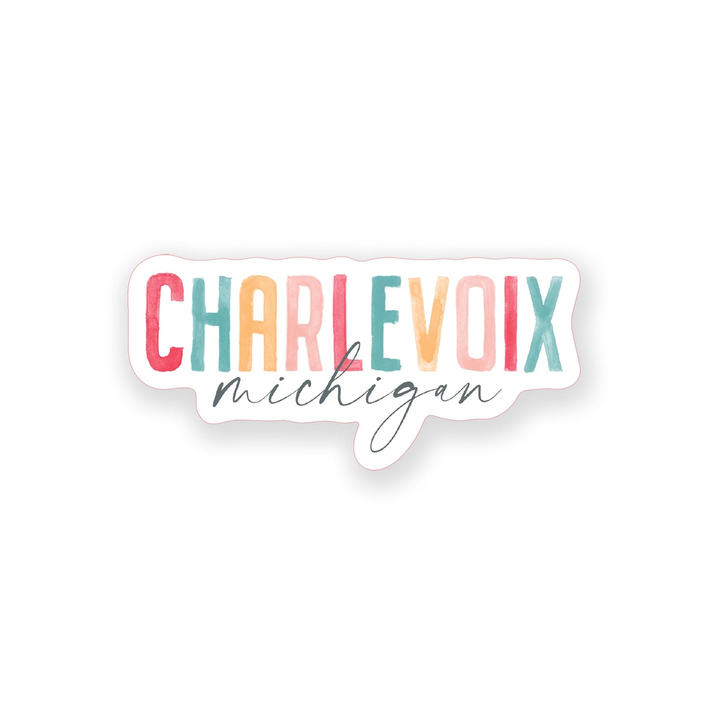 Vinyl Sticker-Watercolor City Charlevoix Michigan -0