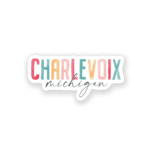 Vinyl Sticker-Watercolor City Charlevoix Michigan -0