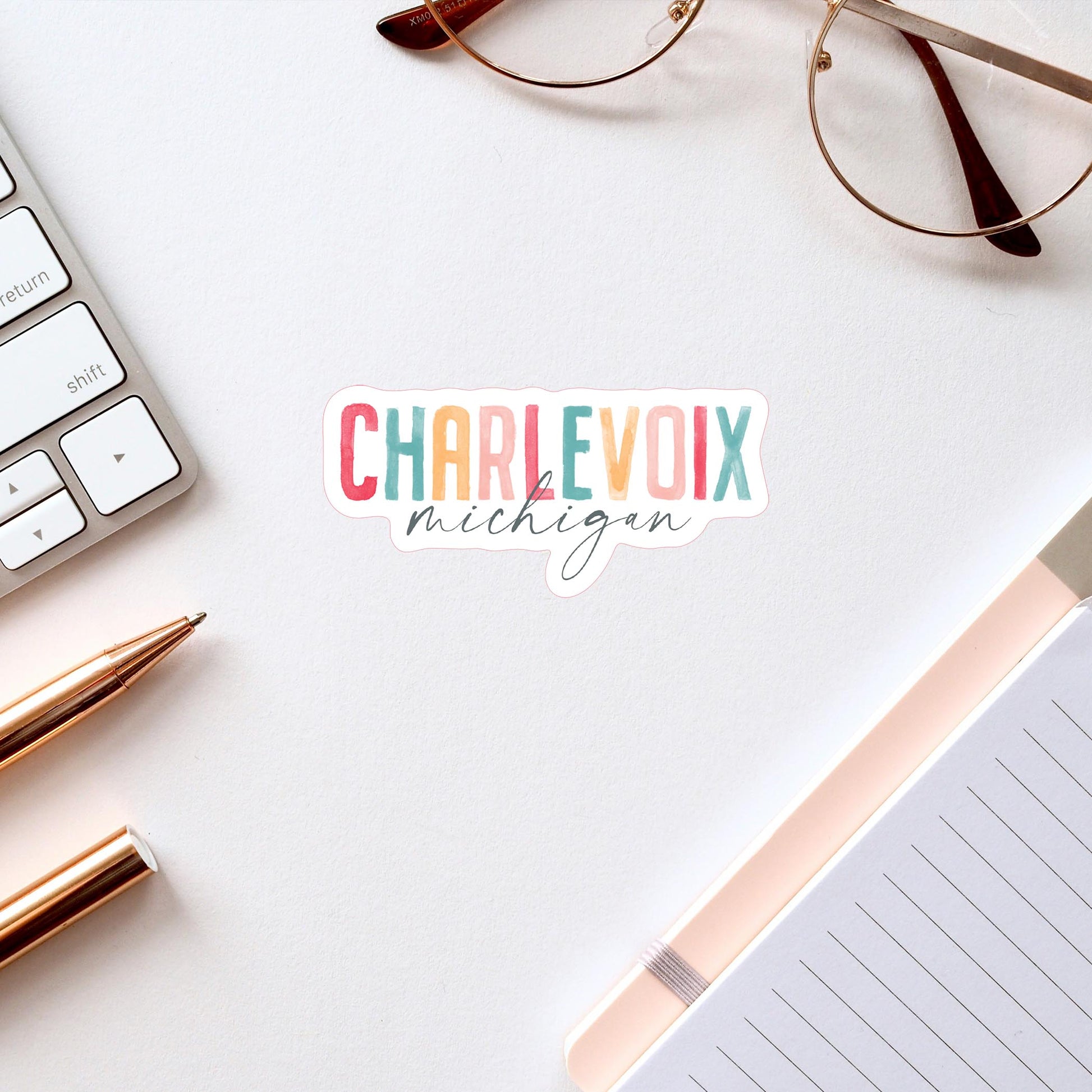 Vinyl Sticker-Watercolor City Charlevoix Michigan -2