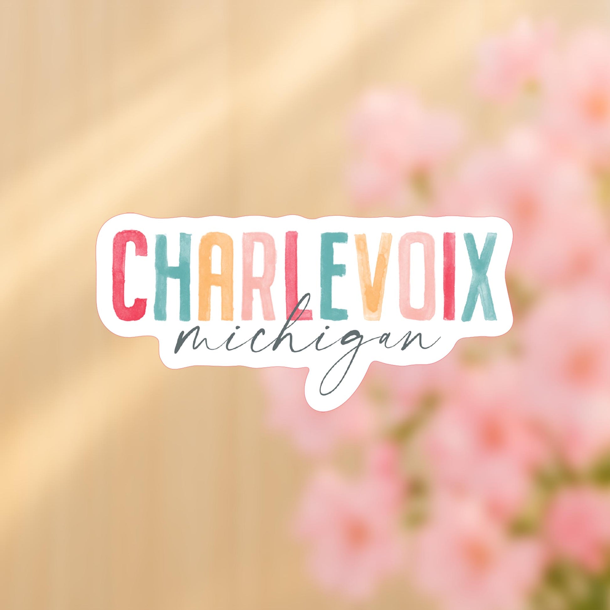 Vinyl Sticker-Watercolor City Charlevoix Michigan -4