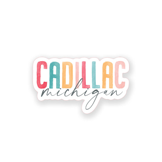 Vinyl Sticker-Watercolor City Cadillac Michigan -0