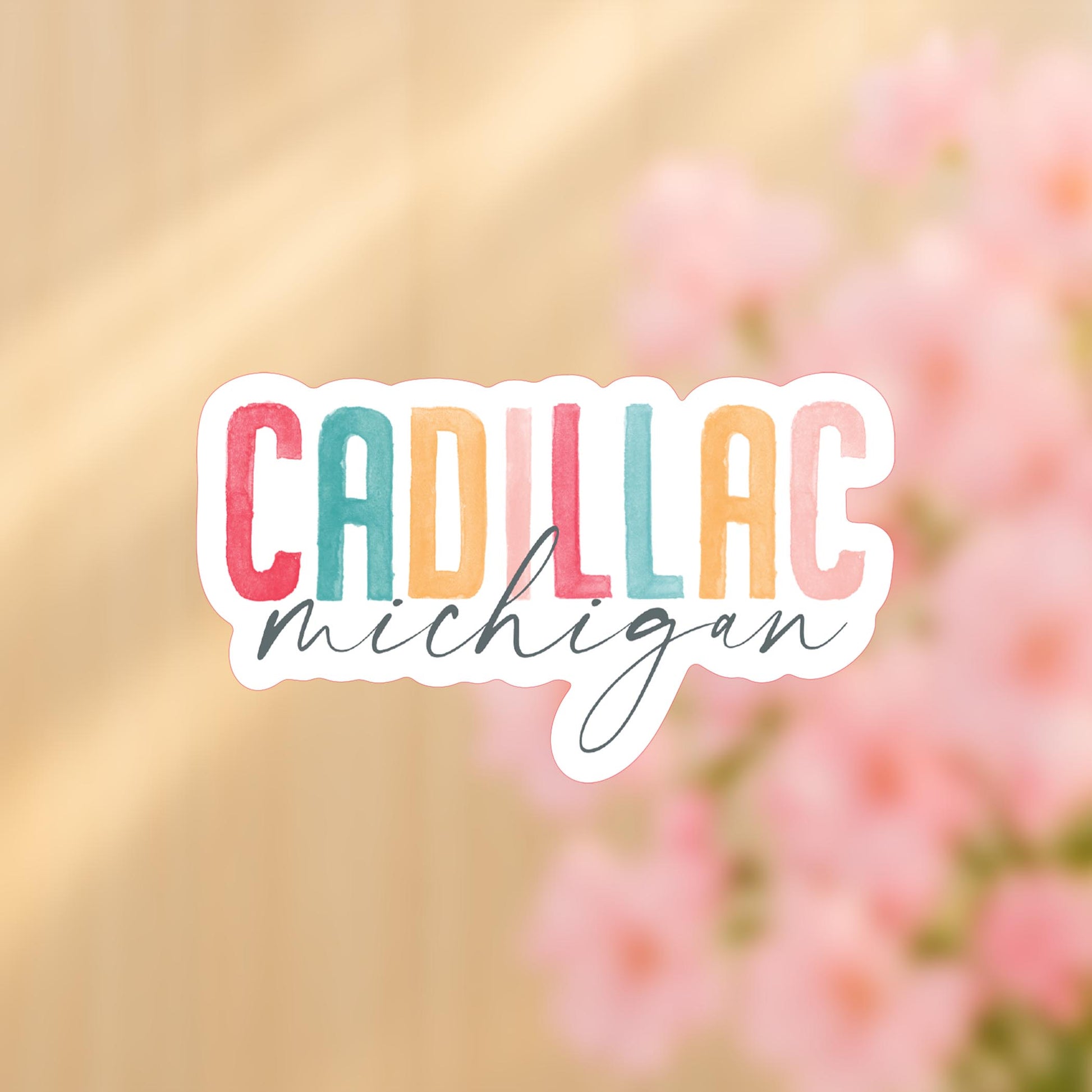 Vinyl Sticker-Watercolor City Cadillac Michigan -4