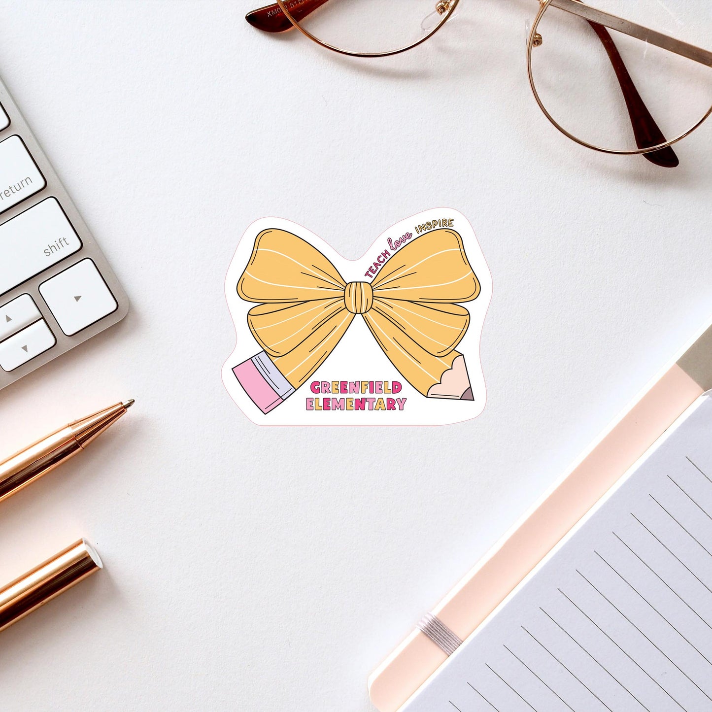 Vinyl Sticker-Love+Local Classroom Coquette Pencil Bow -2