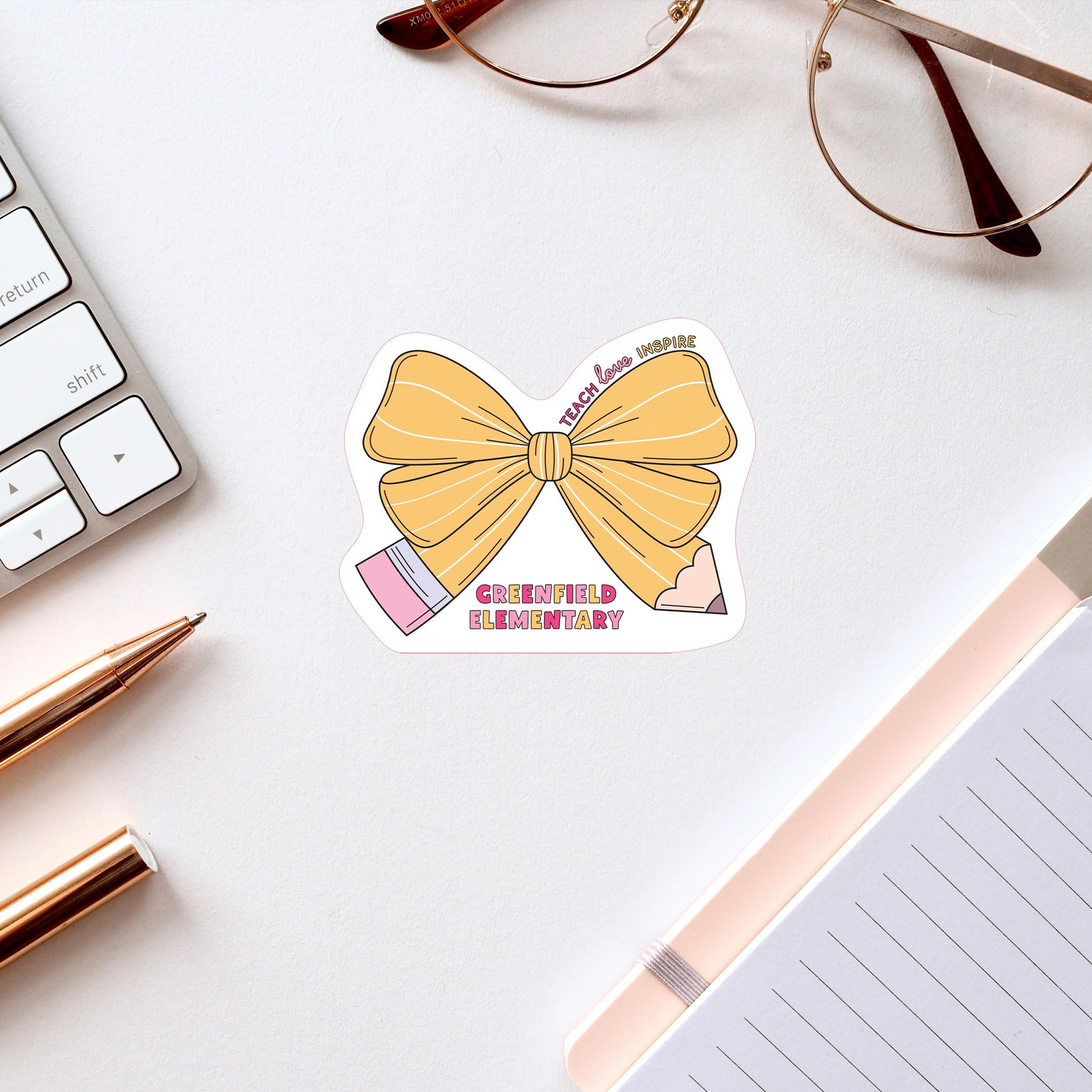 Vinyl Sticker-Love+Local Classroom Coquette Pencil Bow -2