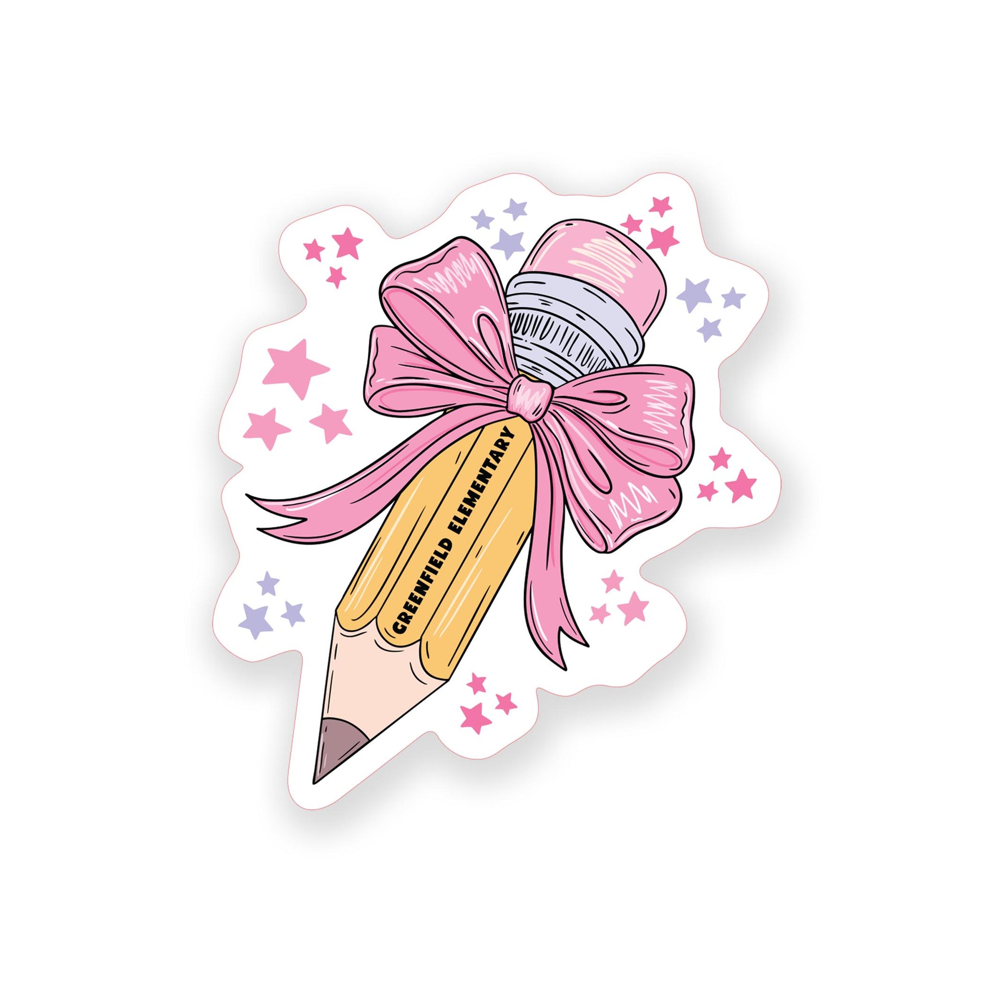 Vinyl Sticker-Love+Local Classroom Coquette Pencil Bow Stars -0