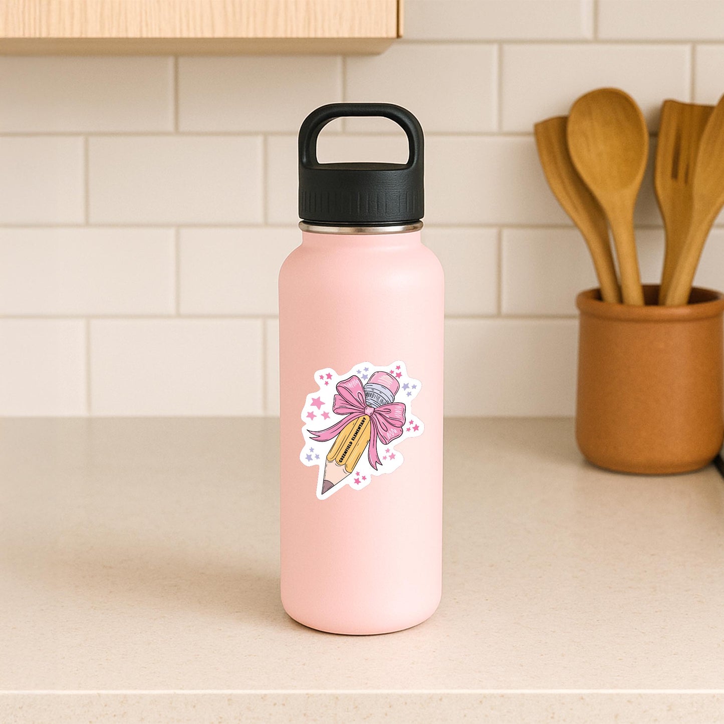 Vinyl Sticker-Love+Local Classroom Coquette Pencil Bow Stars -3