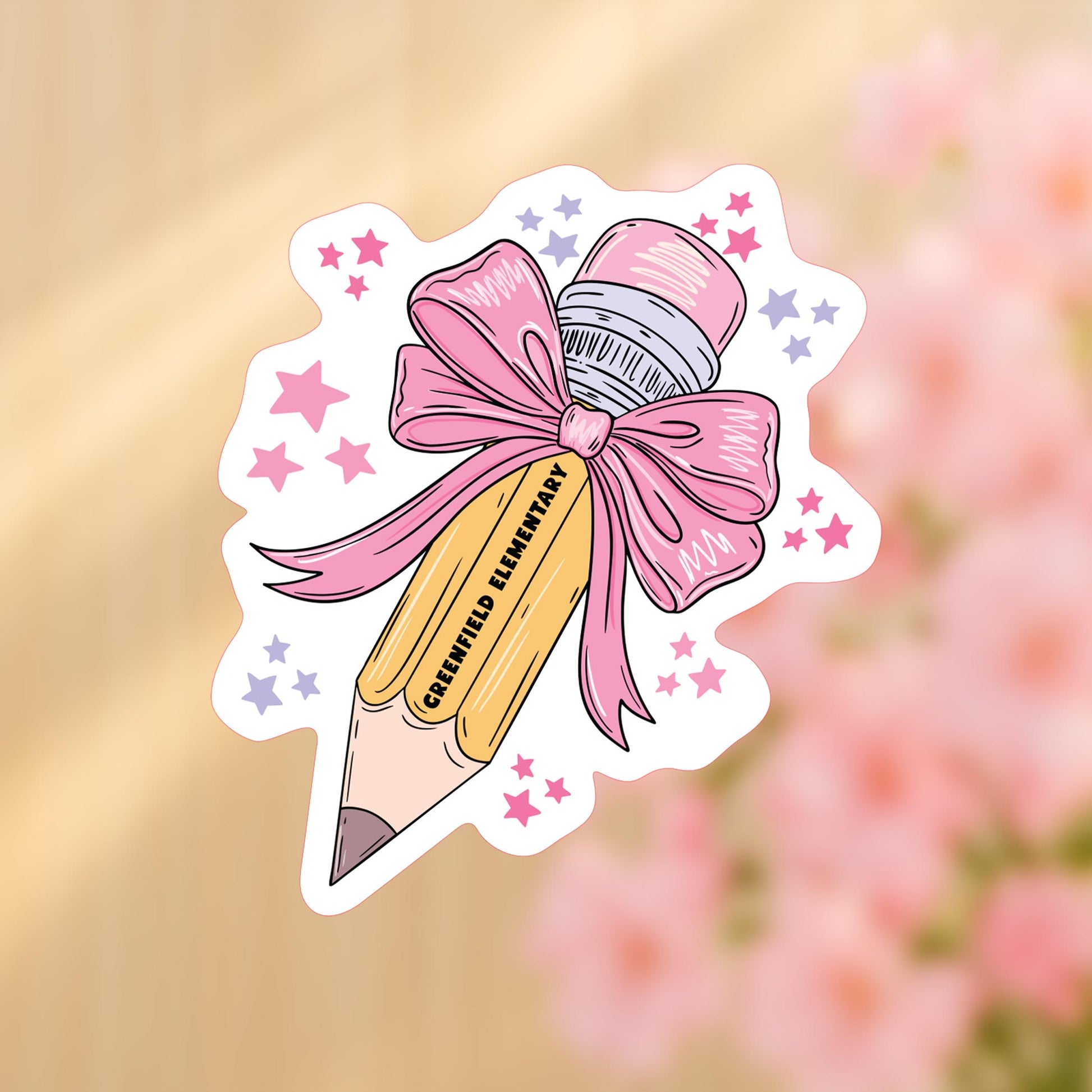 Vinyl Sticker-Love+Local Classroom Coquette Pencil Bow Stars -4