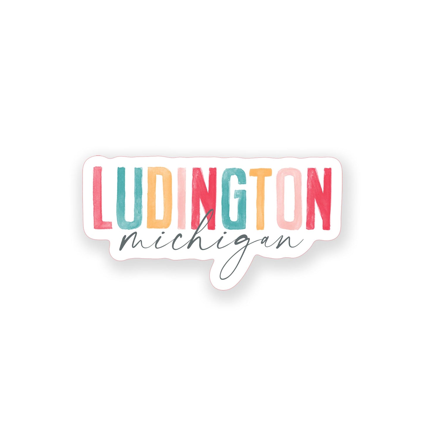 Vinyl Sticker-Watercolor City Ludington Michigan -0