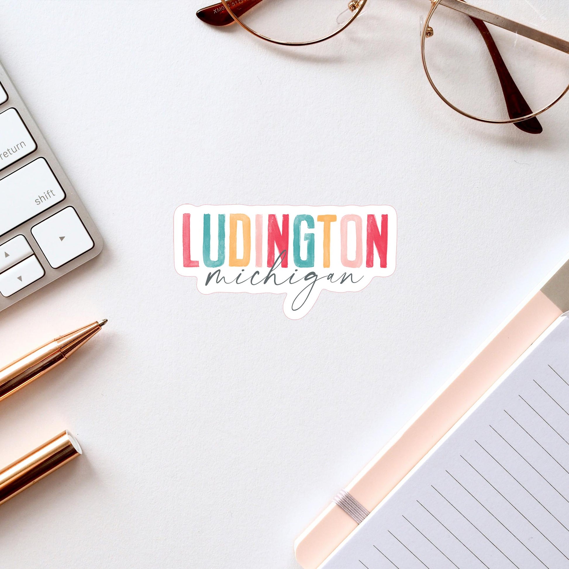 Vinyl Sticker-Watercolor City Ludington Michigan -2