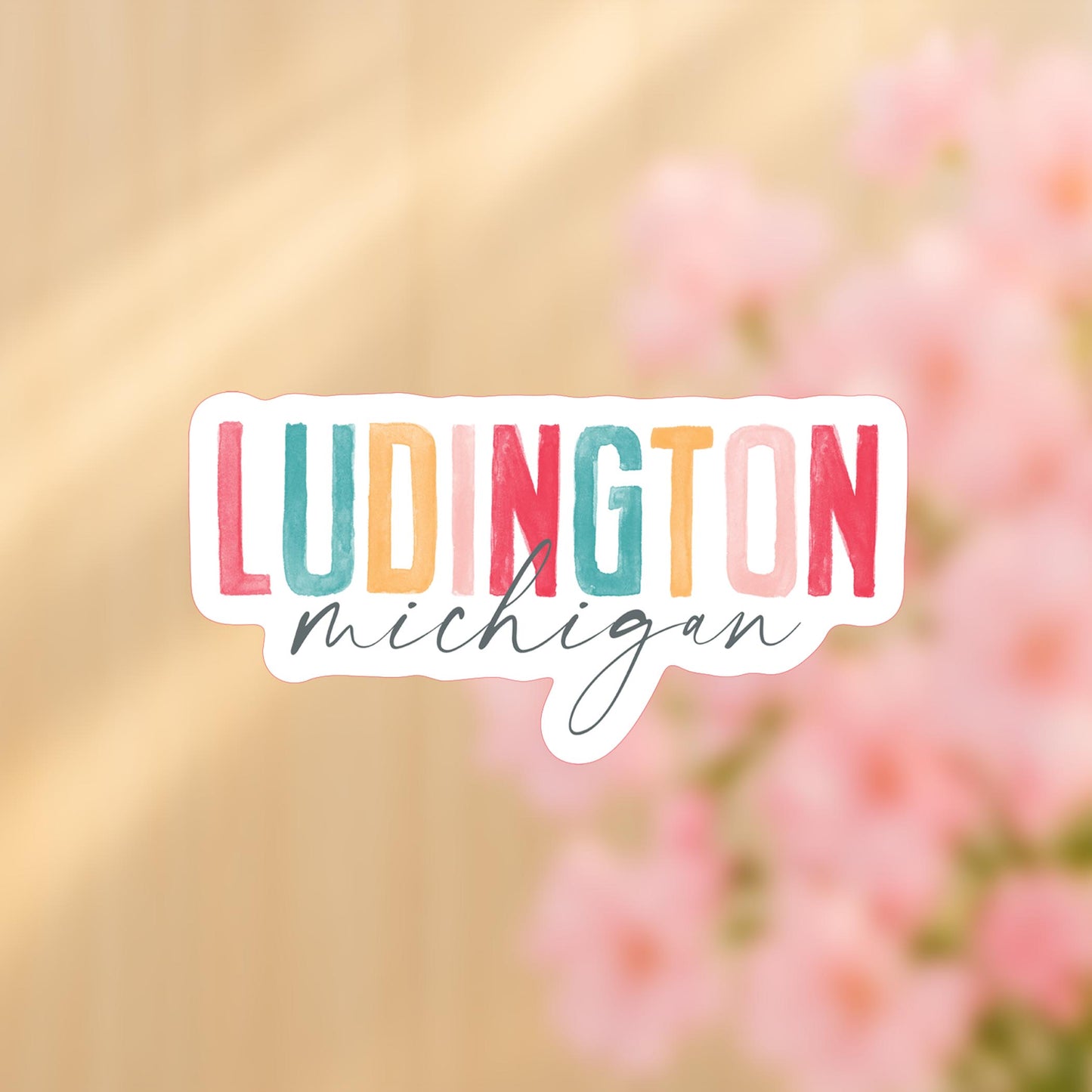 Vinyl Sticker-Watercolor City Ludington Michigan -4