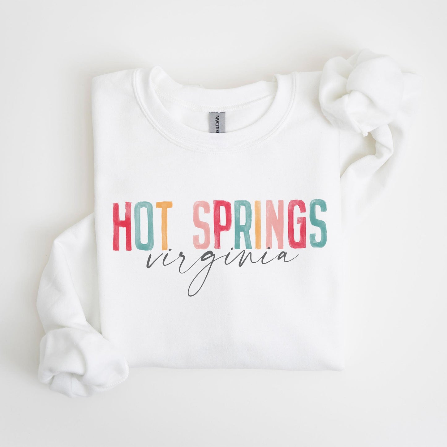 Gildan Sweatshirt White-Watercolor City Hot Springs Virginia