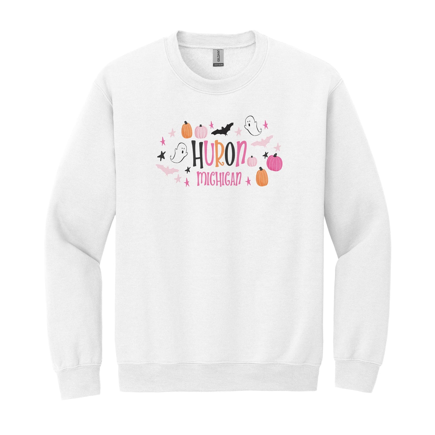 Gildan Sweatshirt White-Happy Ghost Huron Michigan