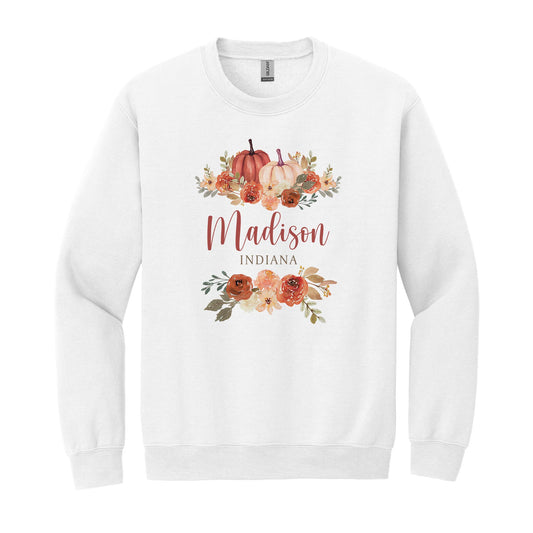 Gildan Sweatshirt White-Fall & Harvest Madison Indiana