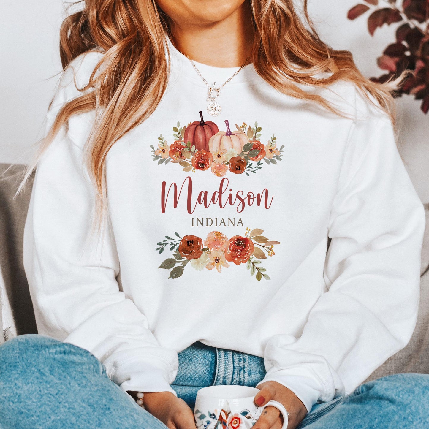 Gildan Sweatshirt White-Fall & Harvest Madison Indiana