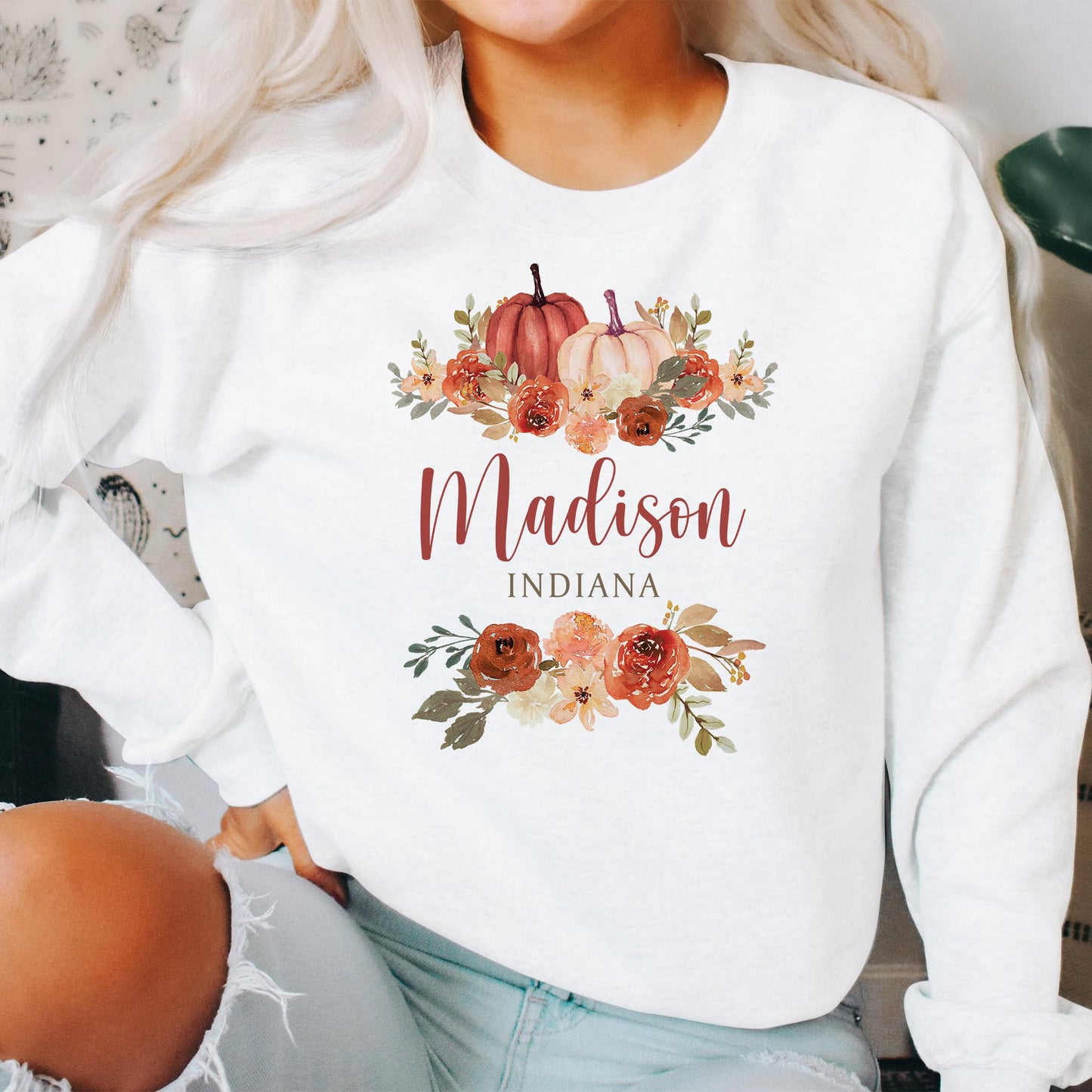 Gildan Sweatshirt White-Fall & Harvest Madison Indiana