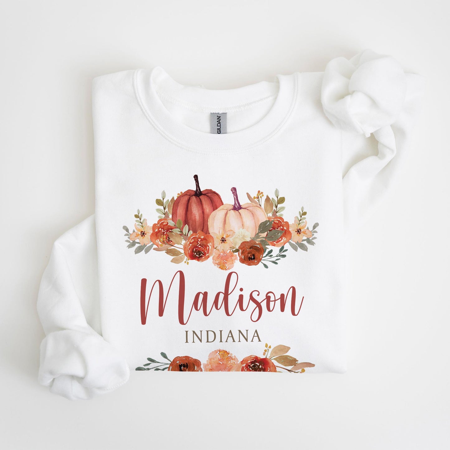 Gildan Sweatshirt White-Fall & Harvest Madison Indiana