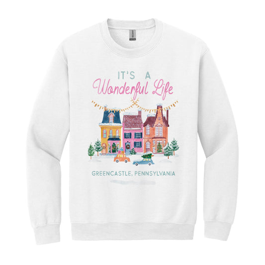 Gildan Sweatshirt White-It's a Wonderful Life Greencastle Pennsylvania -0
