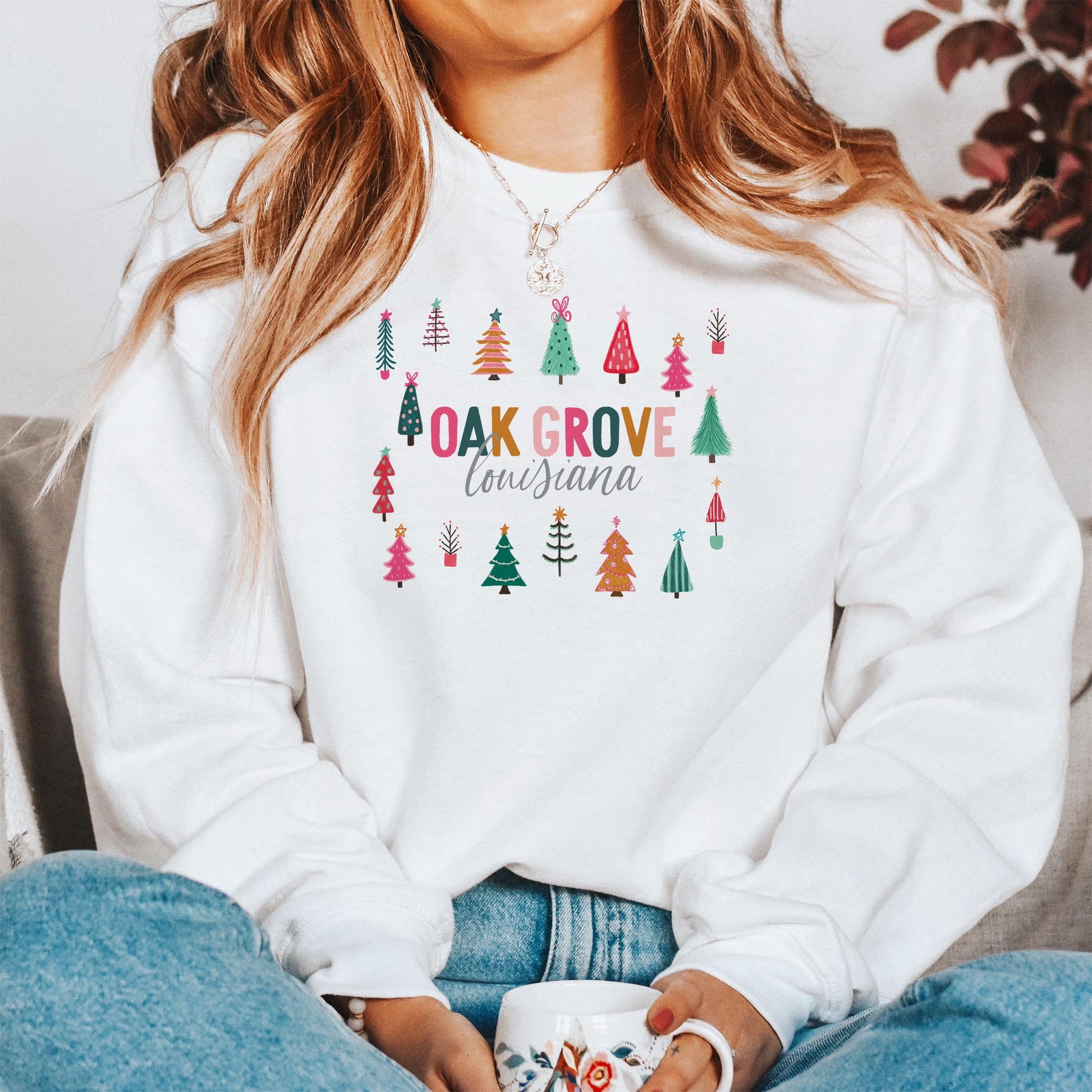 Gildan Sweatshirt White-Whimsy Wonderland Bright Oak Grove Louisiana -1