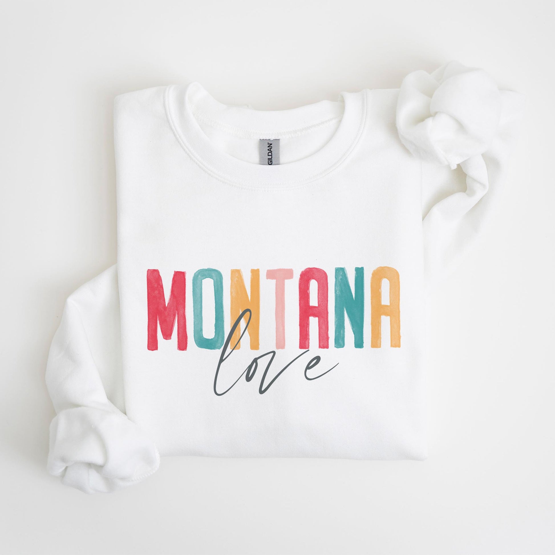 Gildan Sweatshirt White-Watercolor City Montana Love -4