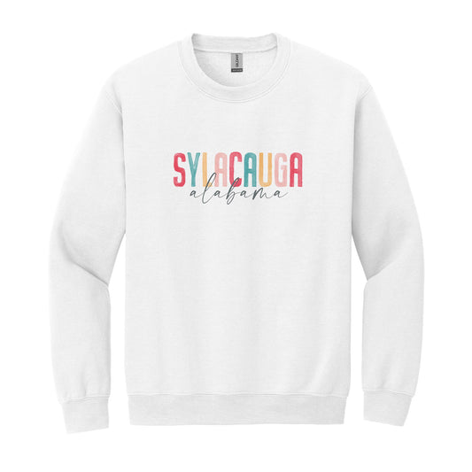 Gildan Sweatshirt White-Watercolor City Sylacauga Alabama -0