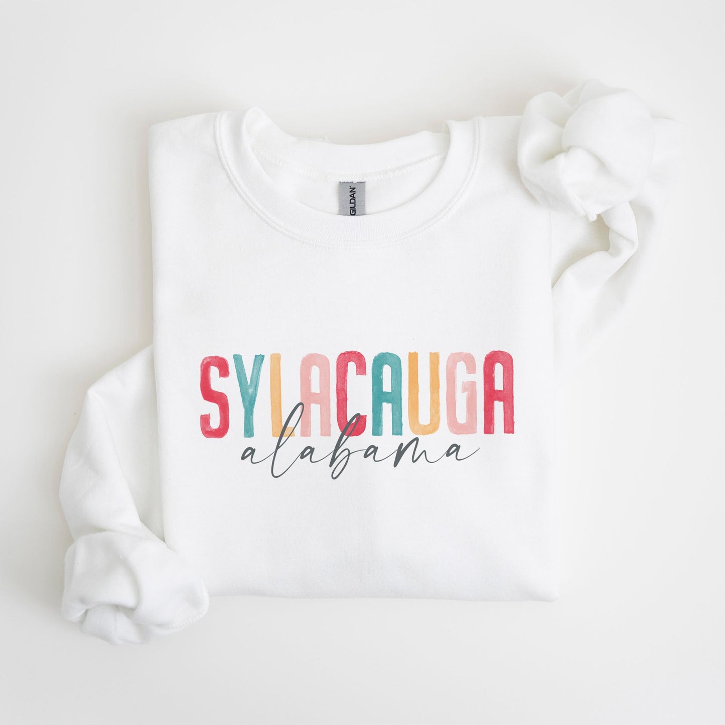 Gildan Sweatshirt White-Watercolor City Sylacauga Alabama -4