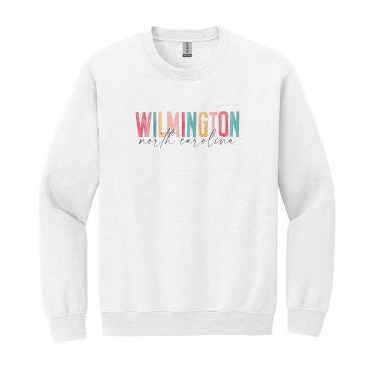 Gildan Sweatshirt White-Watercolor City Wilmington North Carolina