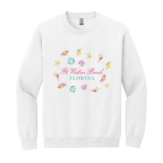 Gildan Sweatshirt White-Shells & Shoreline Ft. Walton Beach Florida -0