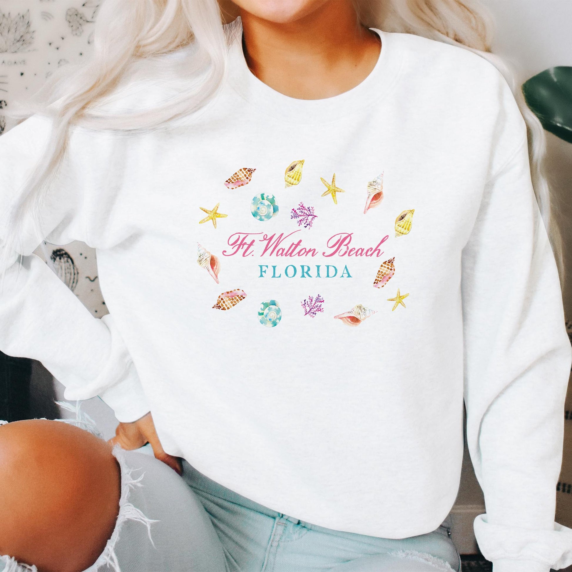 Gildan Sweatshirt White-Shells & Shoreline Ft. Walton Beach Florida -2