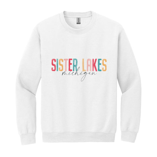 Gildan Sweatshirt White-Watercolor City Sister Lakes Michigan -0