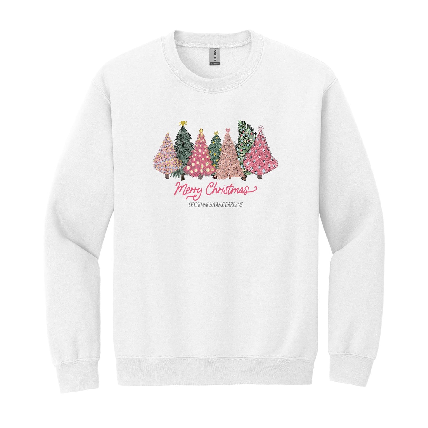 Gildan Sweatshirt White-Pink Trees Cheyenne Botanic Gardens