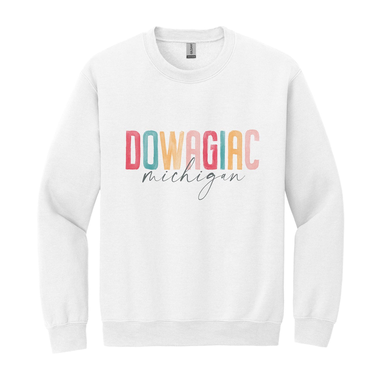 Gildan Sweatshirt White-Watercolor City Dowagiac Michigan -0