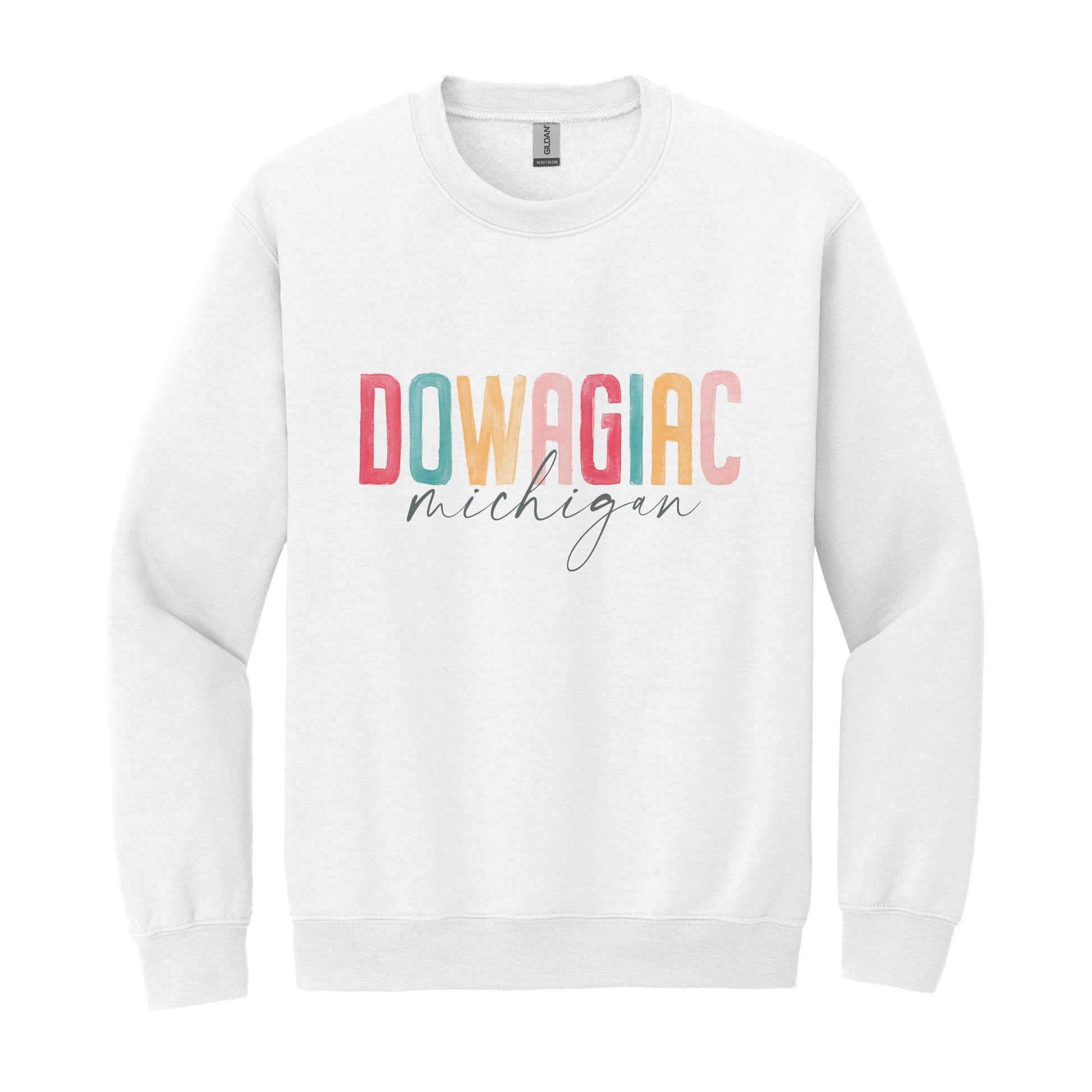 Gildan Sweatshirt White-Watercolor City Dowagiac Michigan -0